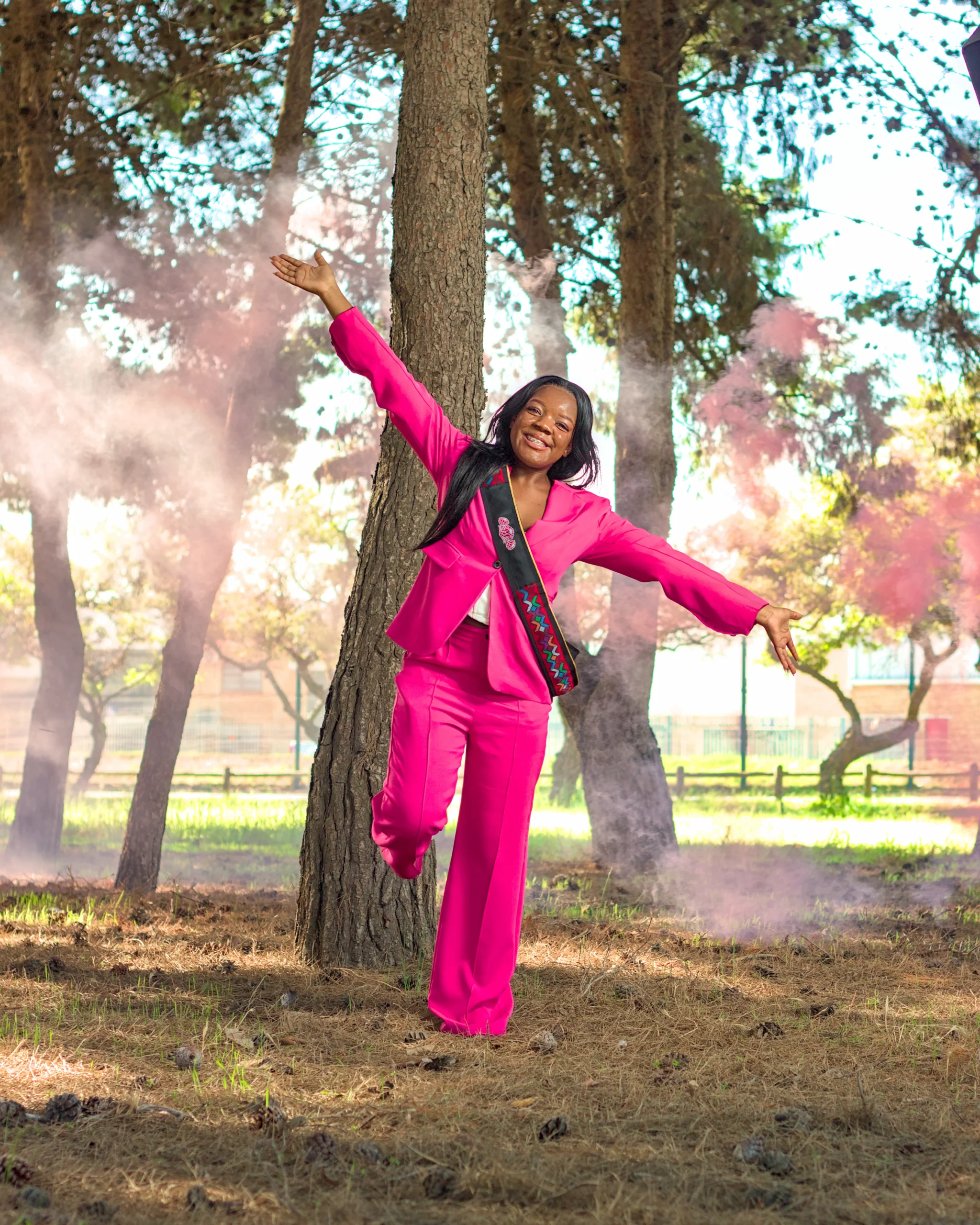 Palesa Makoe Graduation with joyful pink smoke